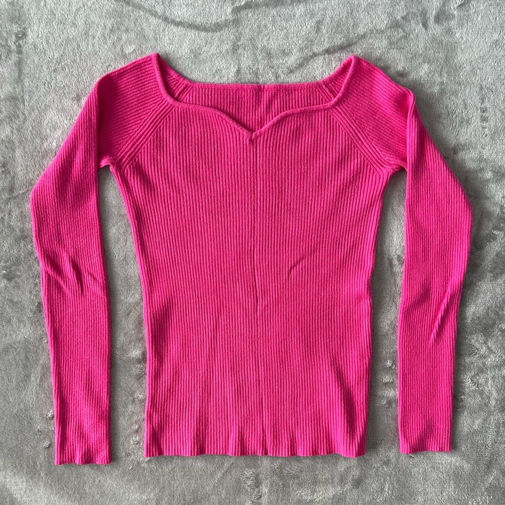 Pink Ribbed Knit Long Sleeve Fitted Top Sweater Women’s S